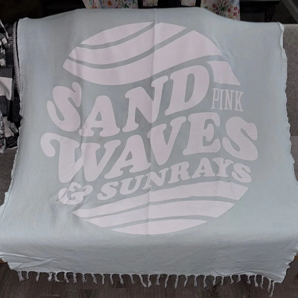 PINK Victoria's Secret Beach Towel - Light Blue and White